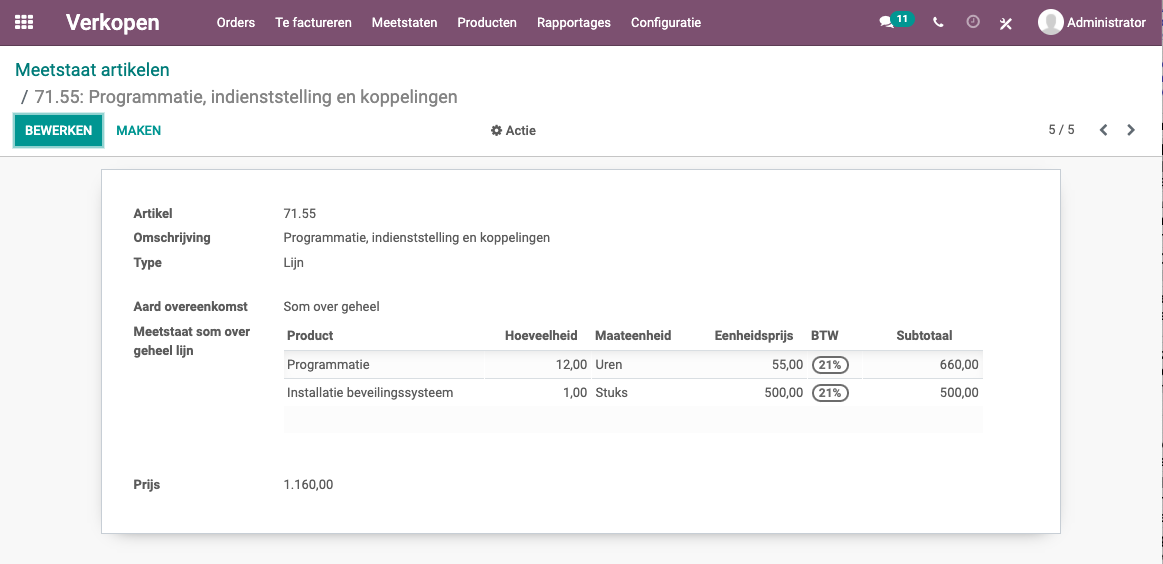 Odoo meet en vorderingsstaten voor de bouwsector